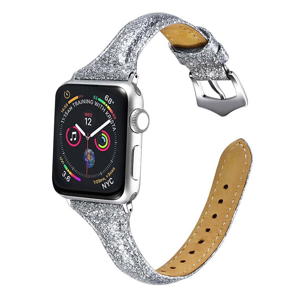 Rigtigt fint Apple Watch Series 5 40mm Ægte læder Rem - Sølv#serie_2