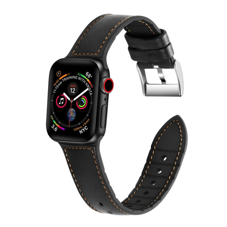 Flot Apple Watch Series 5 40mm Ægte læder og Silikone Rem - Sort#serie_1