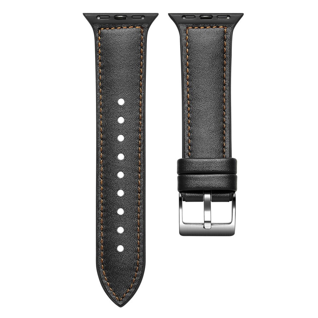 Flot Apple Watch Series 5 40mm Ægte læder og Silikone Rem - Sort#serie_1