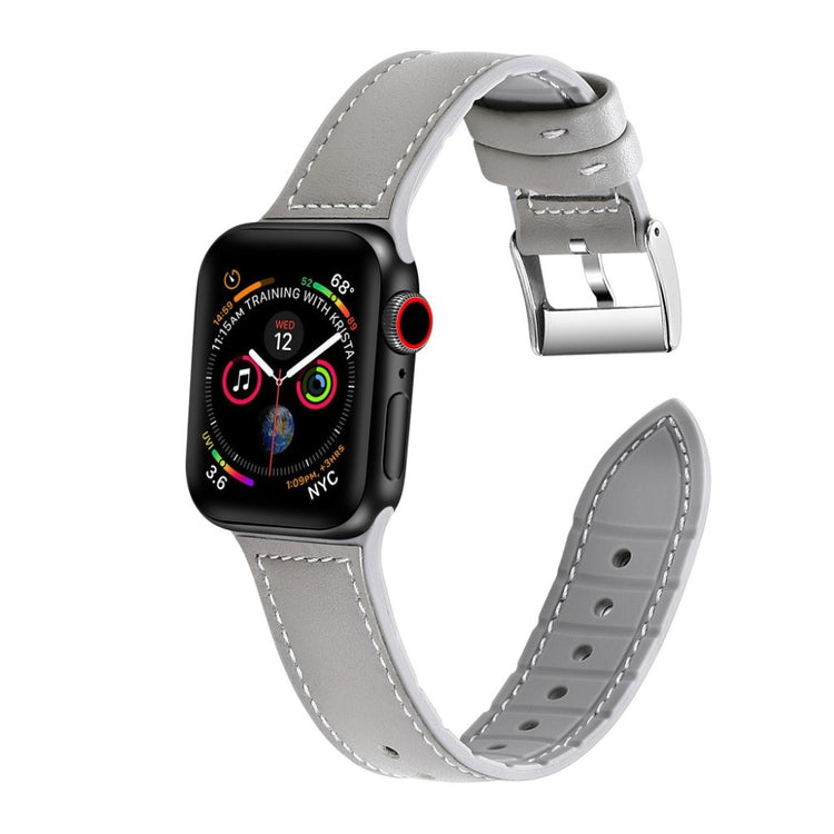 Flot Apple Watch Series 5 40mm Ægte læder og Silikone Rem - Sølv#serie_2