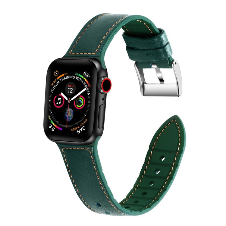 Flot Apple Watch Series 5 40mm Ægte læder og Silikone Rem - Grøn#serie_3