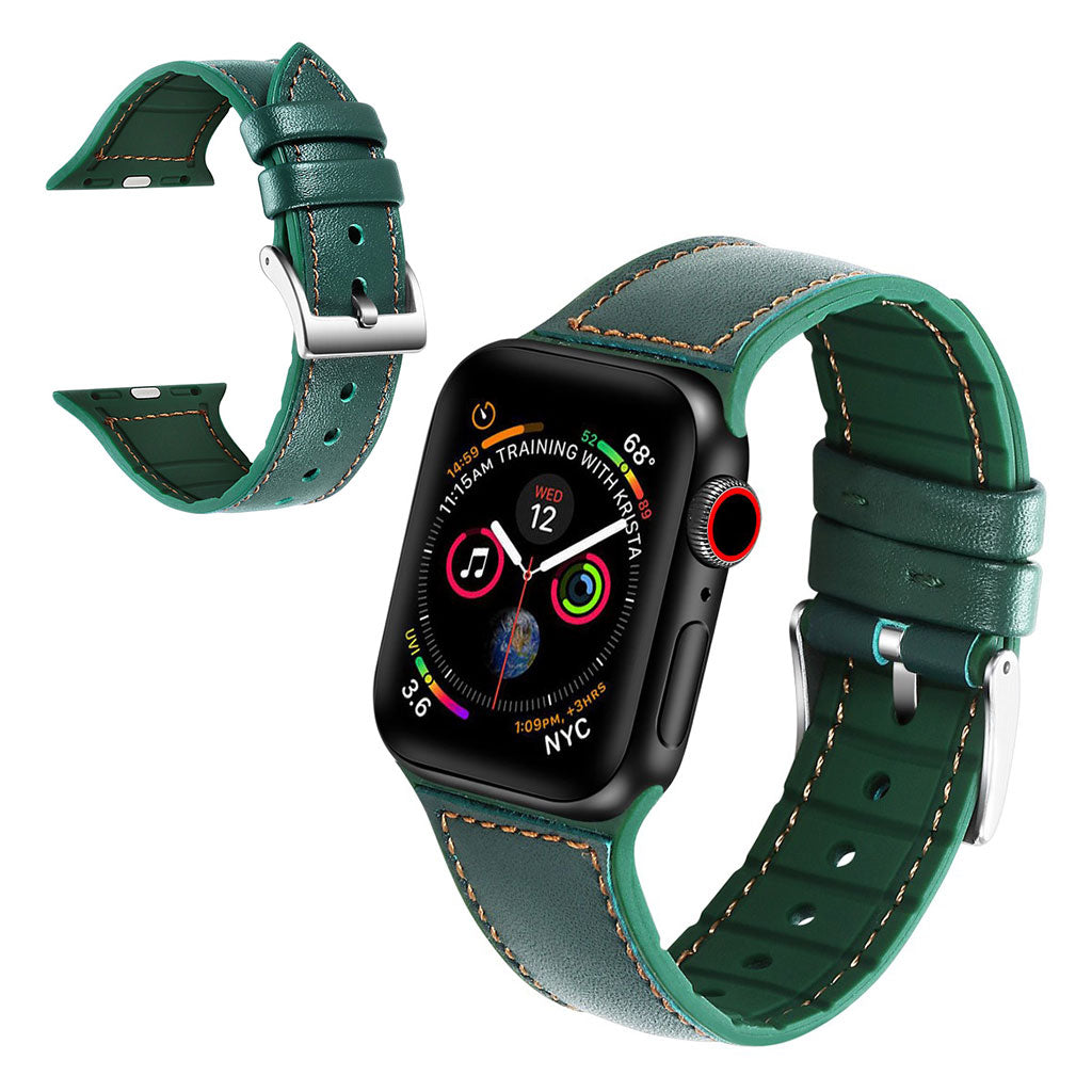 Flot Apple Watch Series 5 40mm Ægte læder og Silikone Rem - Grøn#serie_3