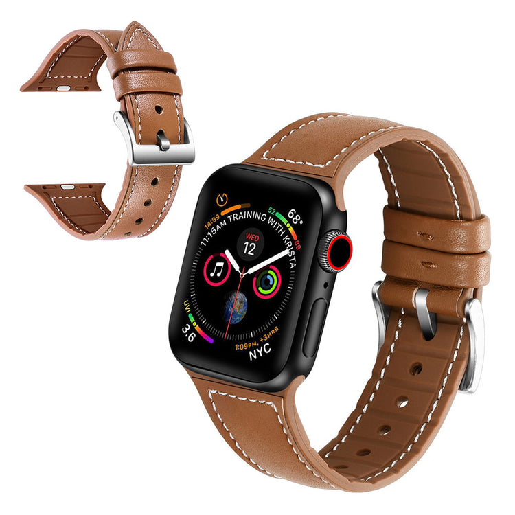 Flot Apple Watch Series 5 40mm Ægte læder og Silikone Rem - Brun#serie_4