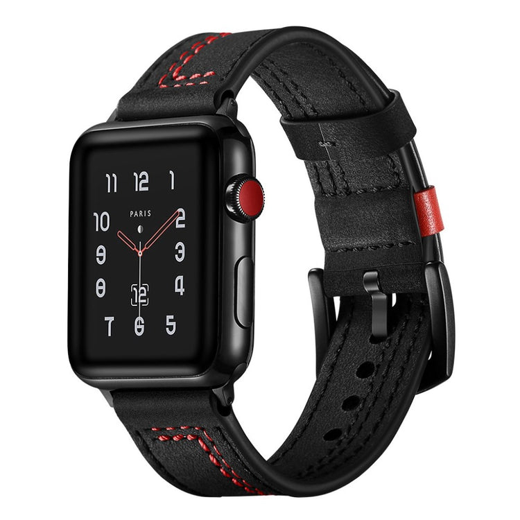 Mega godt Apple Watch Series 5 40mm Ægte læder Rem - Sort#serie_1