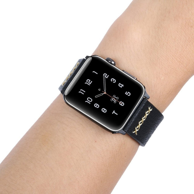 Meget elegant Apple Watch Series 5 40mm Ægte læder Rem - Sort#serie_2