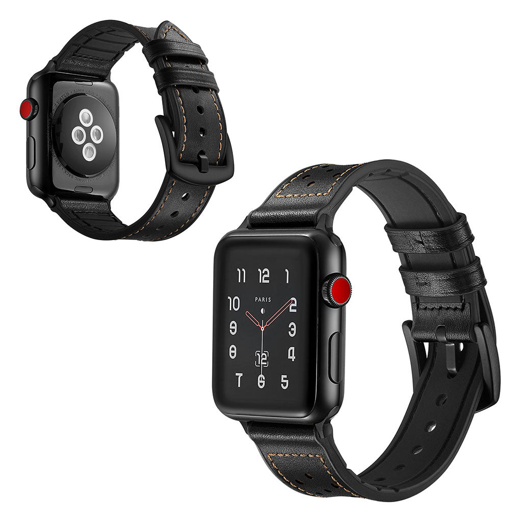  Apple Watch Series 5 40mm / Apple Watch 40mm Ægte læder Rem - Sort#serie_2