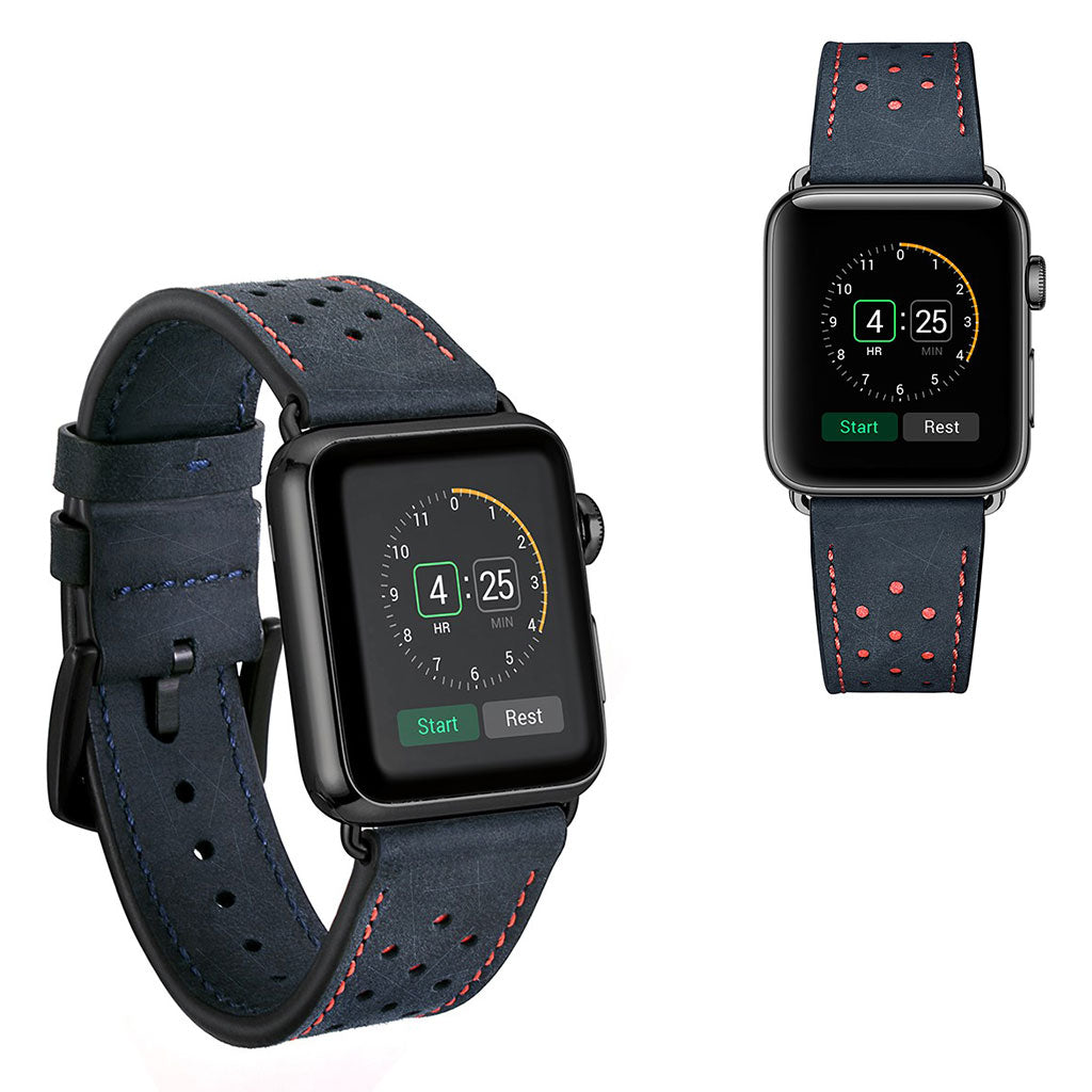  Apple Watch Series 5 40mm / Apple Watch 40mm Ægte læder Rem - Blå#serie_1