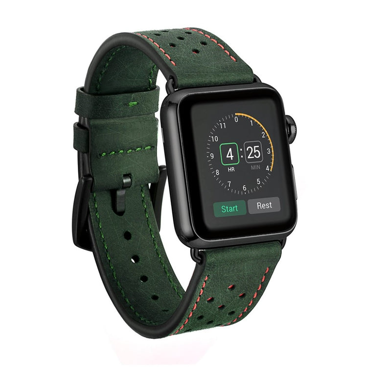  Apple Watch Series 5 40mm / Apple Watch 40mm Ægte læder Rem - Grøn#serie_2