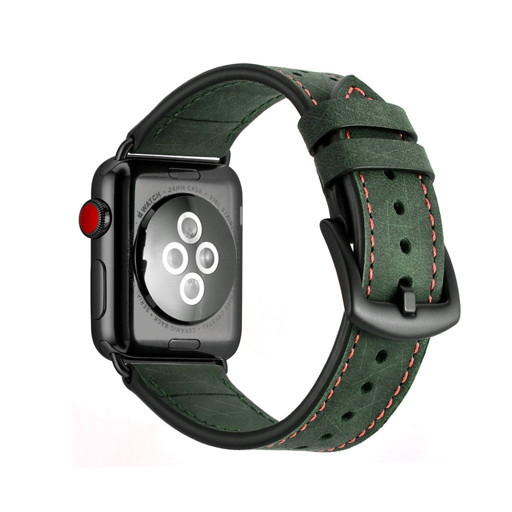  Apple Watch Series 5 40mm / Apple Watch 40mm Ægte læder Rem - Grøn#serie_2