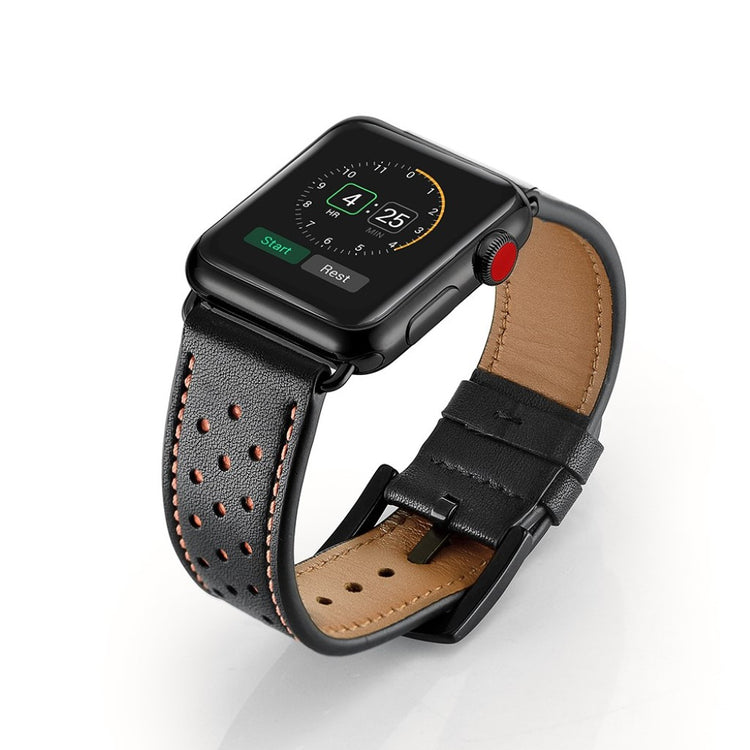  Apple Watch Series 5 40mm / Apple Watch 40mm Ægte læder Rem - Sort#serie_3