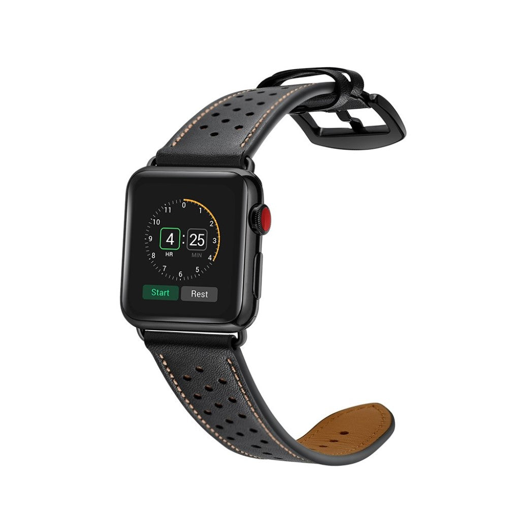  Apple Watch Series 5 40mm / Apple Watch 40mm Ægte læder Rem - Sort#serie_4