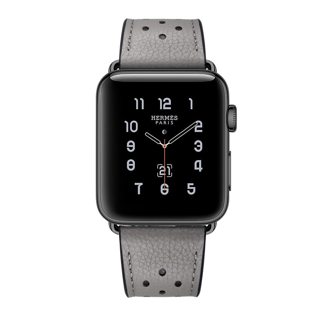  Apple Watch Series 5 40mm / Apple Watch 40mm Ægte læder Rem - Sølv#serie_5