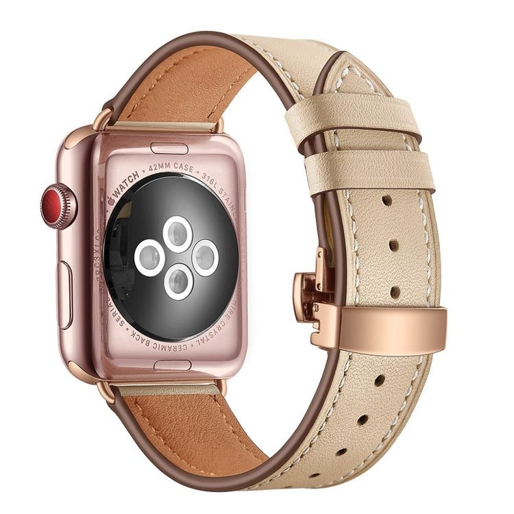  Apple Watch Series 5 40mm / Apple Watch 40mm Ægte læder Rem - Beige#serie_10