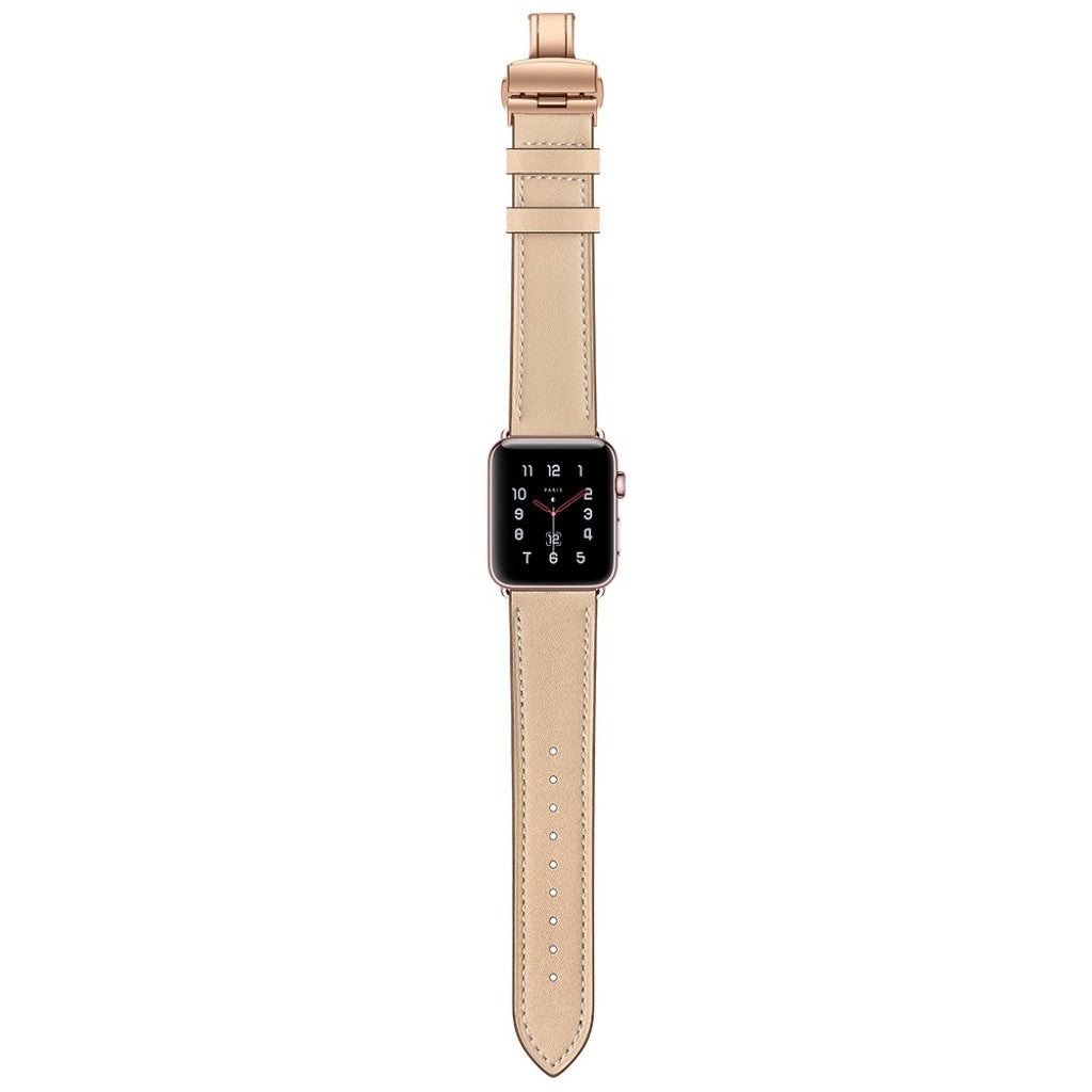  Apple Watch Series 5 40mm / Apple Watch 40mm Ægte læder Rem - Beige#serie_10