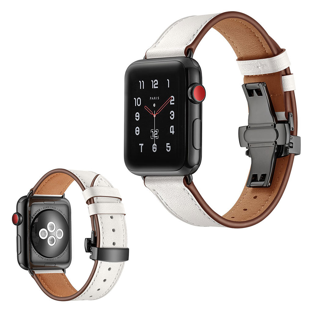  Apple Watch Series 5 40mm / Apple Watch 40mm Ægte læder Rem - Hvid#serie_13