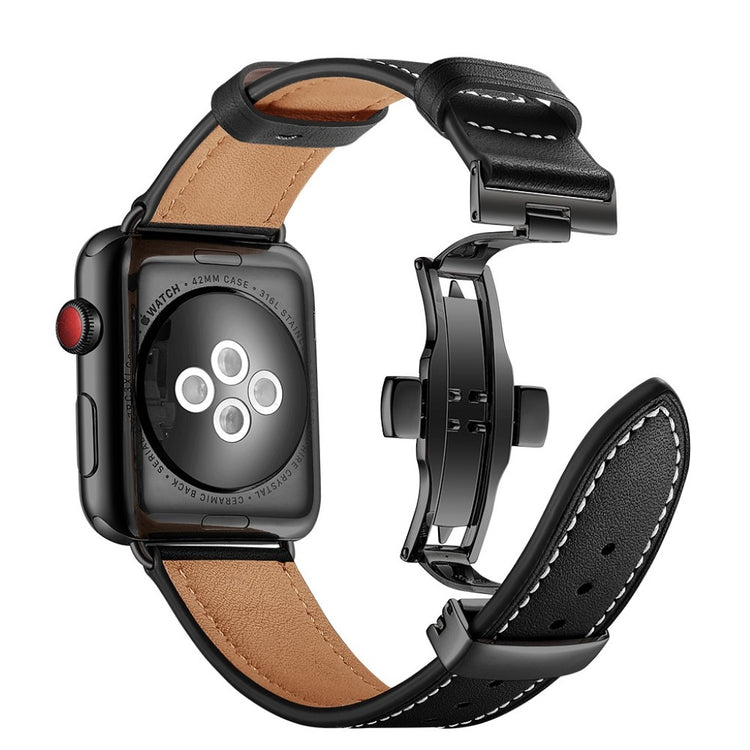  Apple Watch Series 5 40mm / Apple Watch 40mm Ægte læder Rem - Sort#serie_15