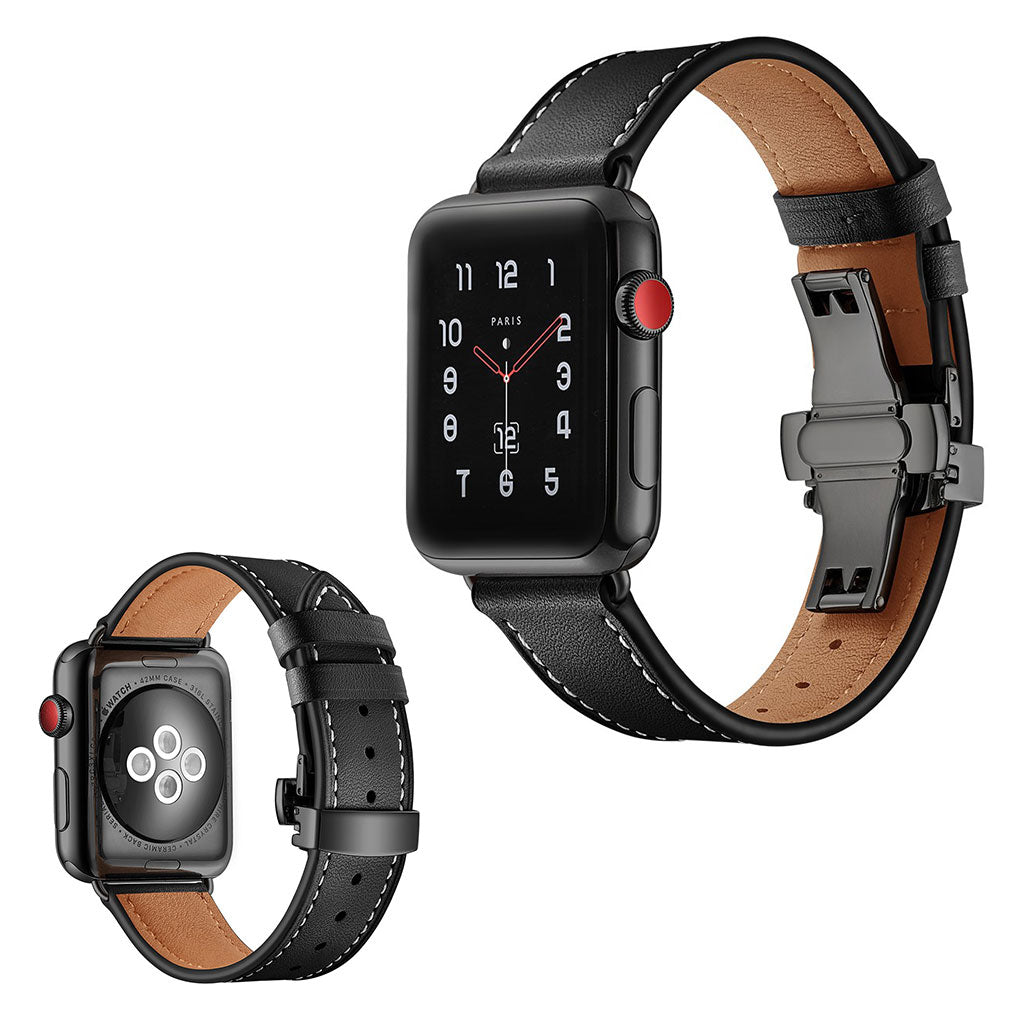  Apple Watch Series 5 40mm / Apple Watch 40mm Ægte læder Rem - Sort#serie_15
