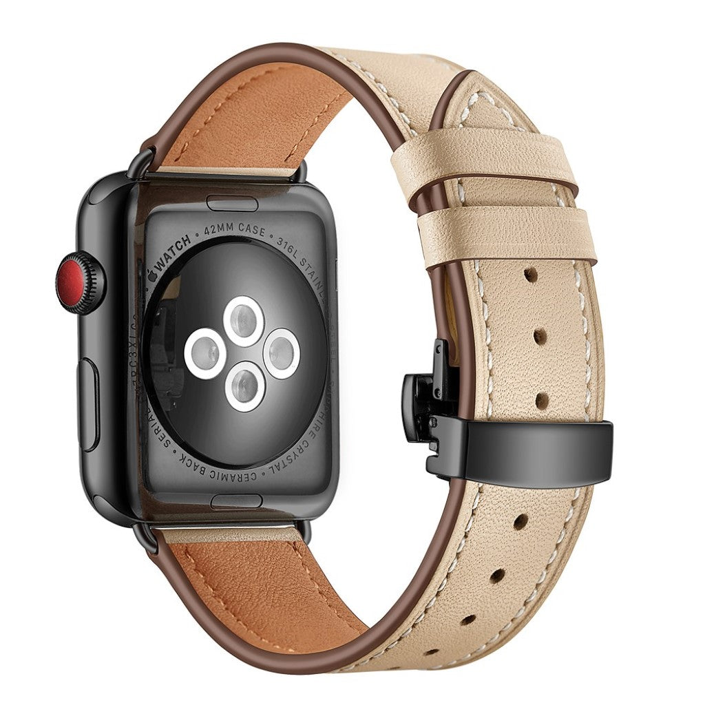  Apple Watch Series 5 40mm / Apple Watch 40mm Ægte læder Rem - Beige#serie_16