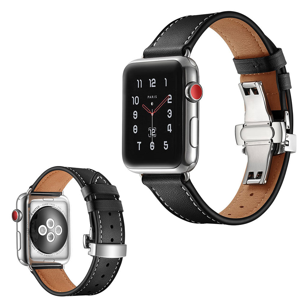  Apple Watch Series 5 40mm / Apple Watch 40mm Ægte læder Rem - Sort#serie_3