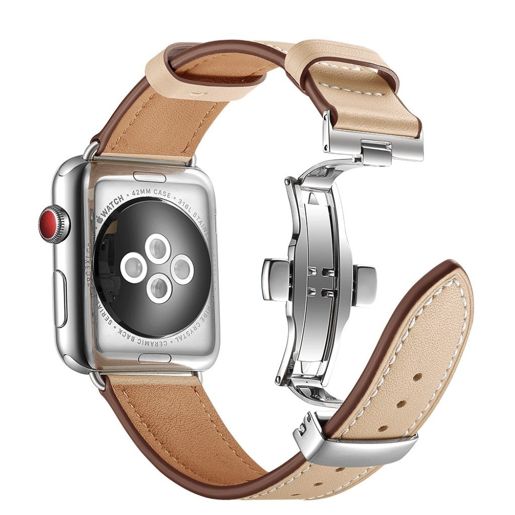  Apple Watch Series 5 40mm / Apple Watch 40mm Ægte læder Rem - Beige#serie_4