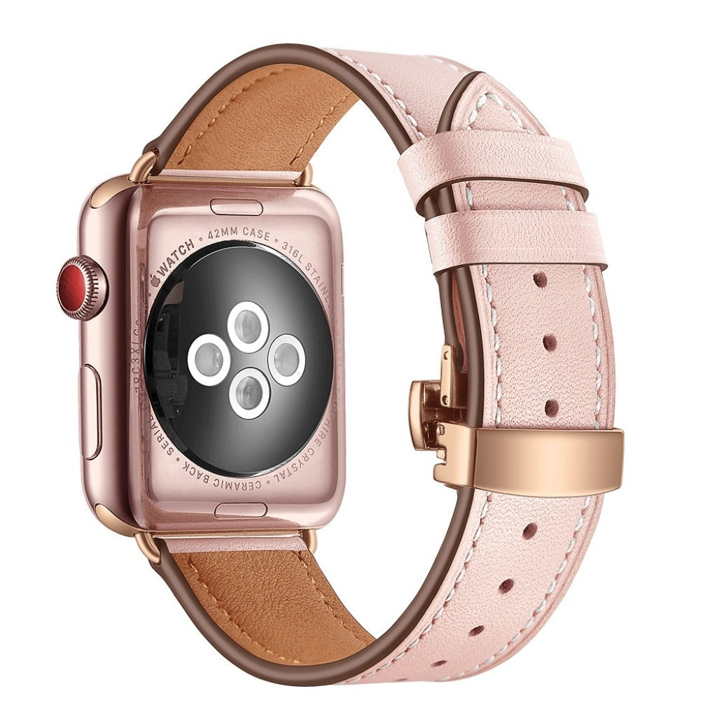  Apple Watch Series 5 40mm / Apple Watch 40mm Ægte læder Rem - Pink#serie_8