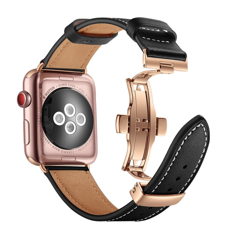  Apple Watch Series 5 40mm / Apple Watch 40mm Ægte læder Rem - Sort#serie_9