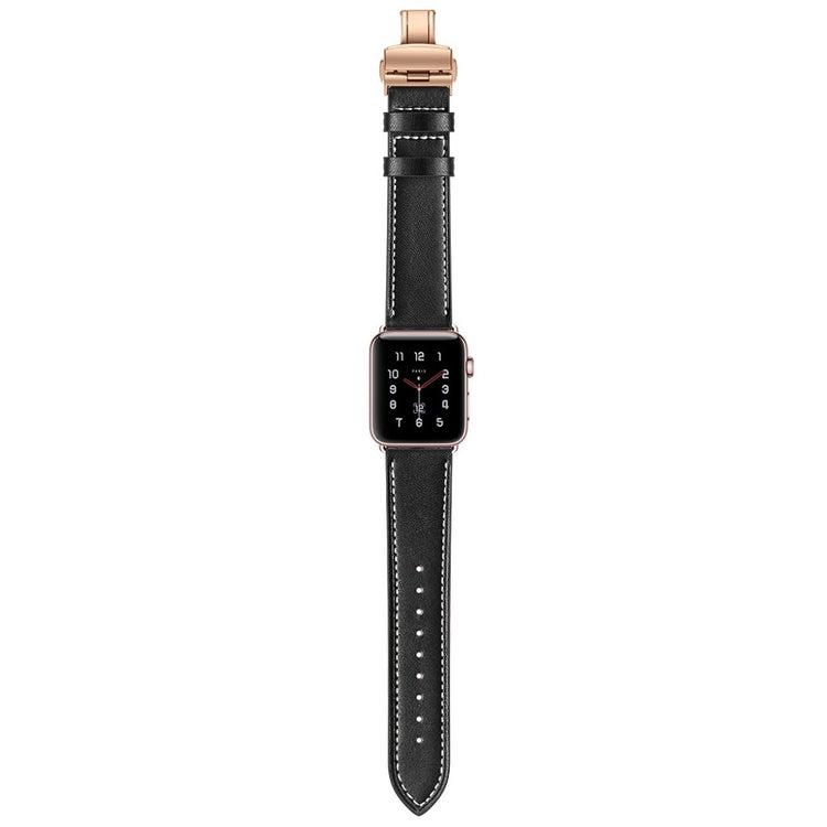  Apple Watch Series 5 40mm / Apple Watch 40mm Ægte læder Rem - Sort#serie_9