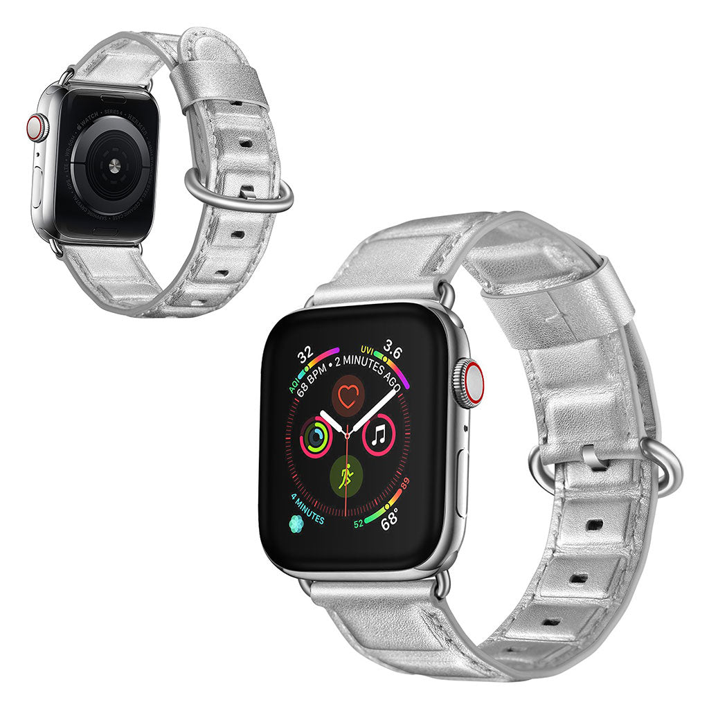  Apple Watch Series 5 40mm / Apple Watch 40mm Ægte læder Rem - Sølv#serie_2