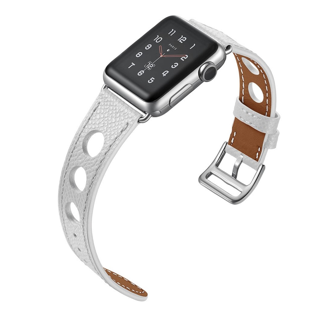  Apple Watch Series 5 40mm / Apple Watch 40mm Ægte læder Rem - Hvid#serie_1