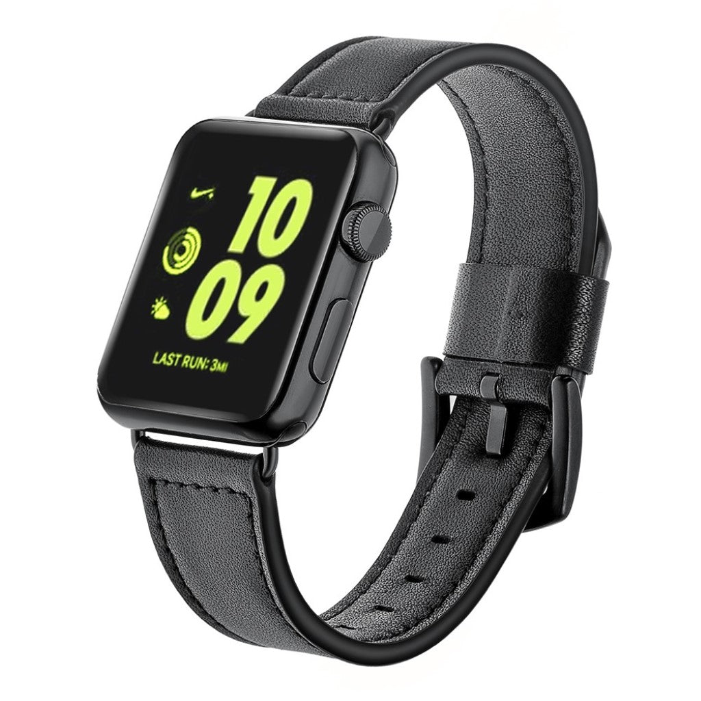  Apple Watch Series 5 40mm / Apple Watch 40mm Ægte læder Rem - Sort#serie_1