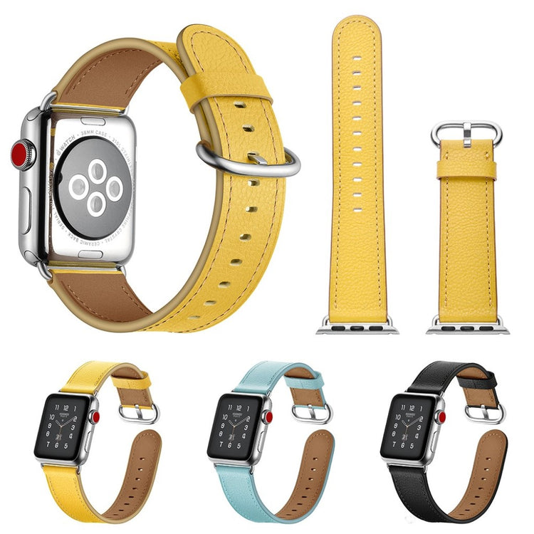  Apple Watch Series 5 40mm / Apple Watch 40mm Ægte læder Rem - Gul#serie_2