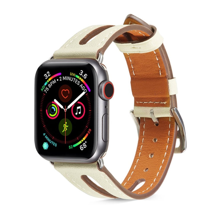  Apple Watch Series 5 40mm / Apple Watch 40mm Ægte læder Rem - Beige#serie_2