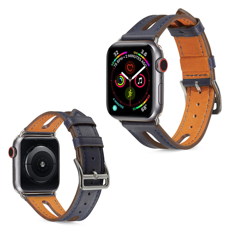 Apple Watch Series 5 40mm / Apple Watch 40mm Ægte læder Rem - Blå#serie_8