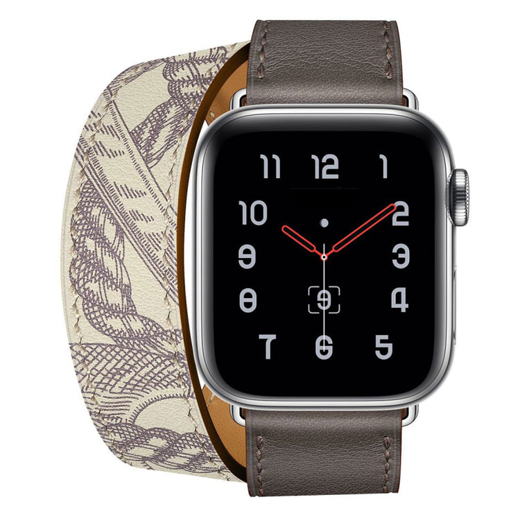  Apple Watch Series 5 40mm / Apple Watch 40mm Ægte læder Rem - Sølv#serie_3