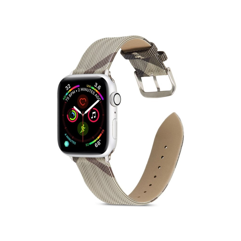  Apple Watch Series 5 40mm / Apple Watch 40mm Ægte læder Rem - Sølv#serie_4