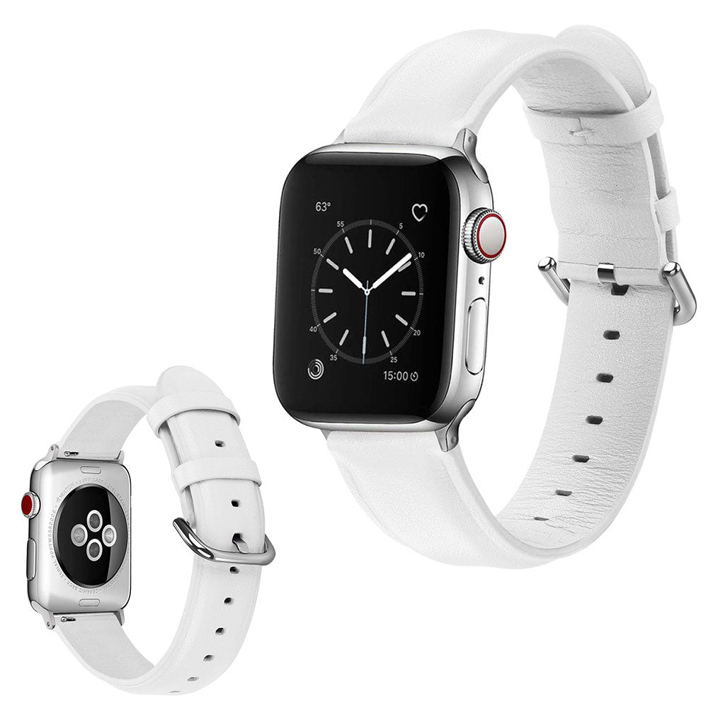  Apple Watch Series 5 40mm / Apple Watch 40mm Ægte læder Rem - Hvid#serie_2