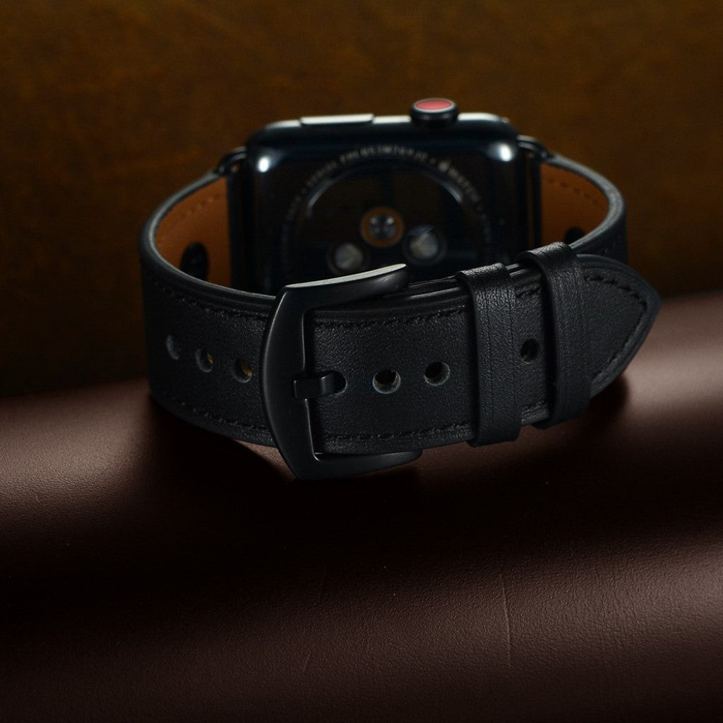  Apple Watch Series 5 40mm / Apple Watch 40mm Ægte læder Rem - Sort#serie_1