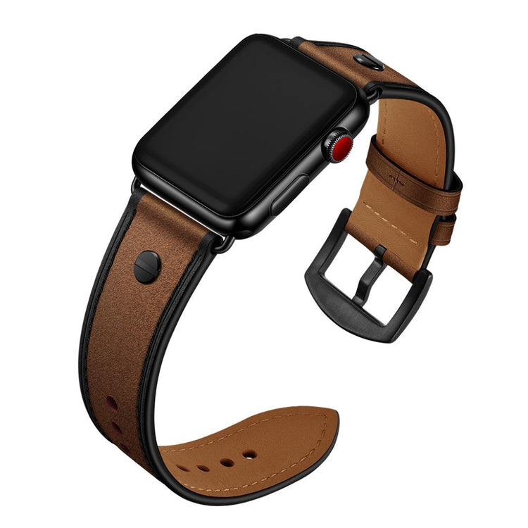  Apple Watch Series 5 40mm / Apple Watch 40mm Ægte læder Rem - Brun#serie_3