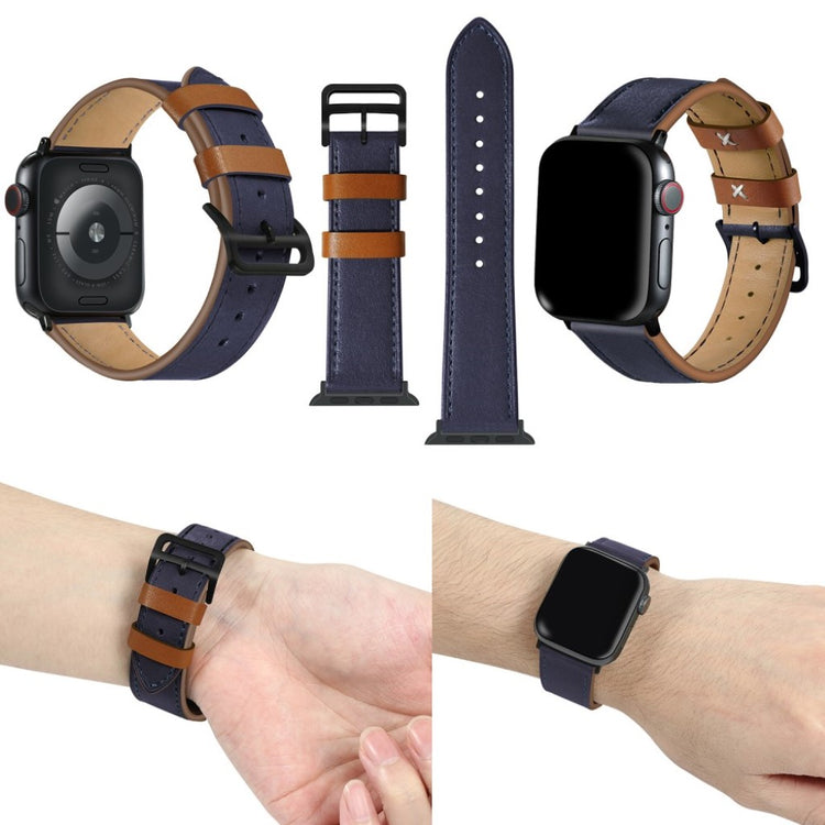  Apple Watch Series 5 40mm / Apple Watch 40mm Ægte læder Rem - Blå#serie_3