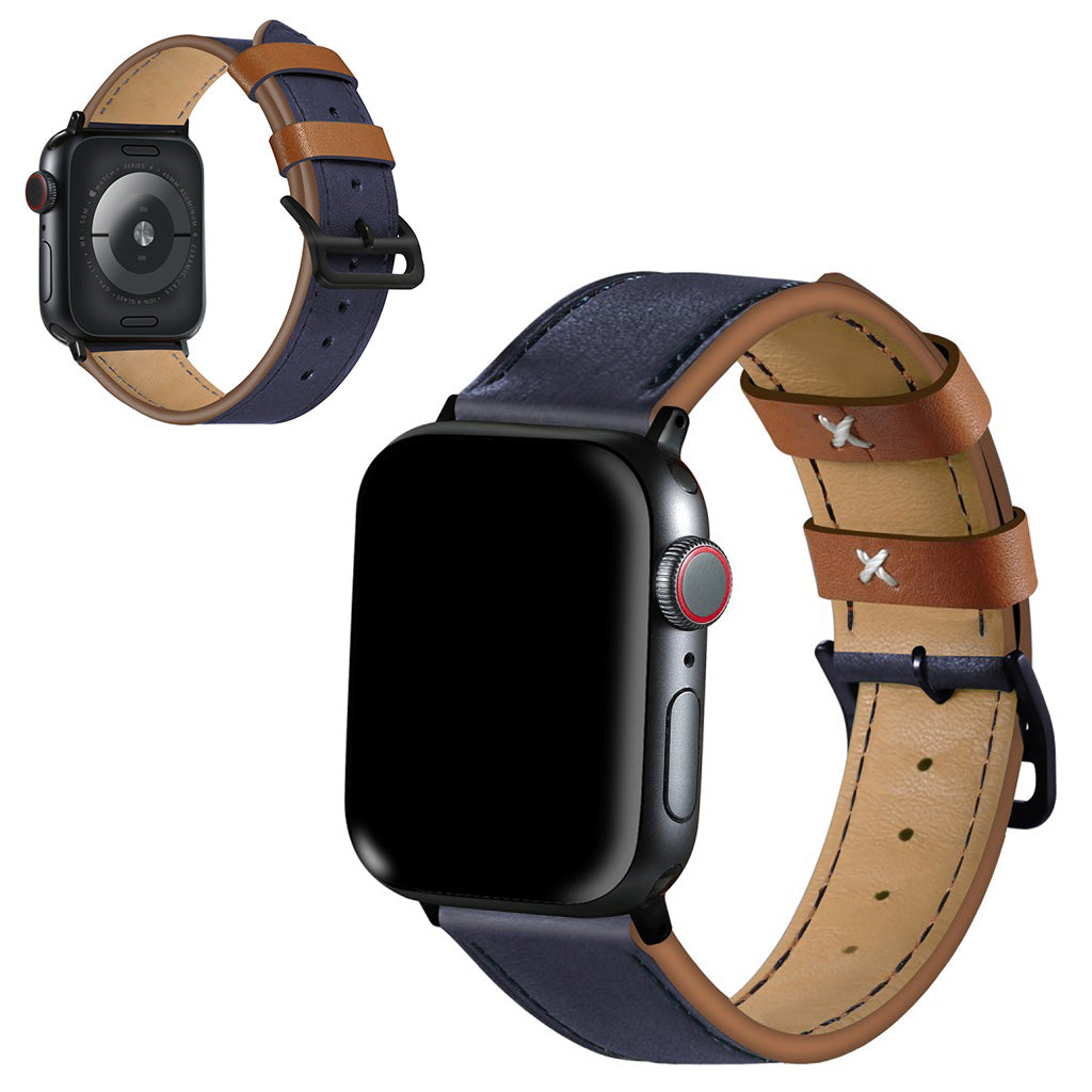  Apple Watch Series 5 40mm / Apple Watch 40mm Ægte læder Rem - Blå#serie_3