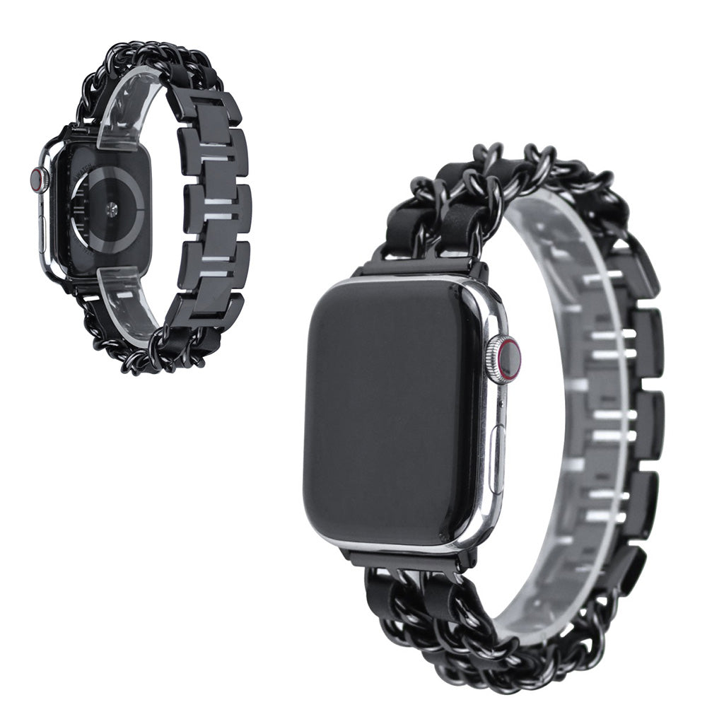  Apple Watch Series 5 40mm / Apple Watch 40mm Metal og Kunstlæder Rem - Sort#serie_1