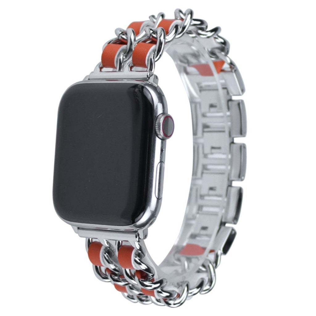  Apple Watch Series 5 40mm / Apple Watch 40mm Metal og Kunstlæder Rem - Orange#serie_3