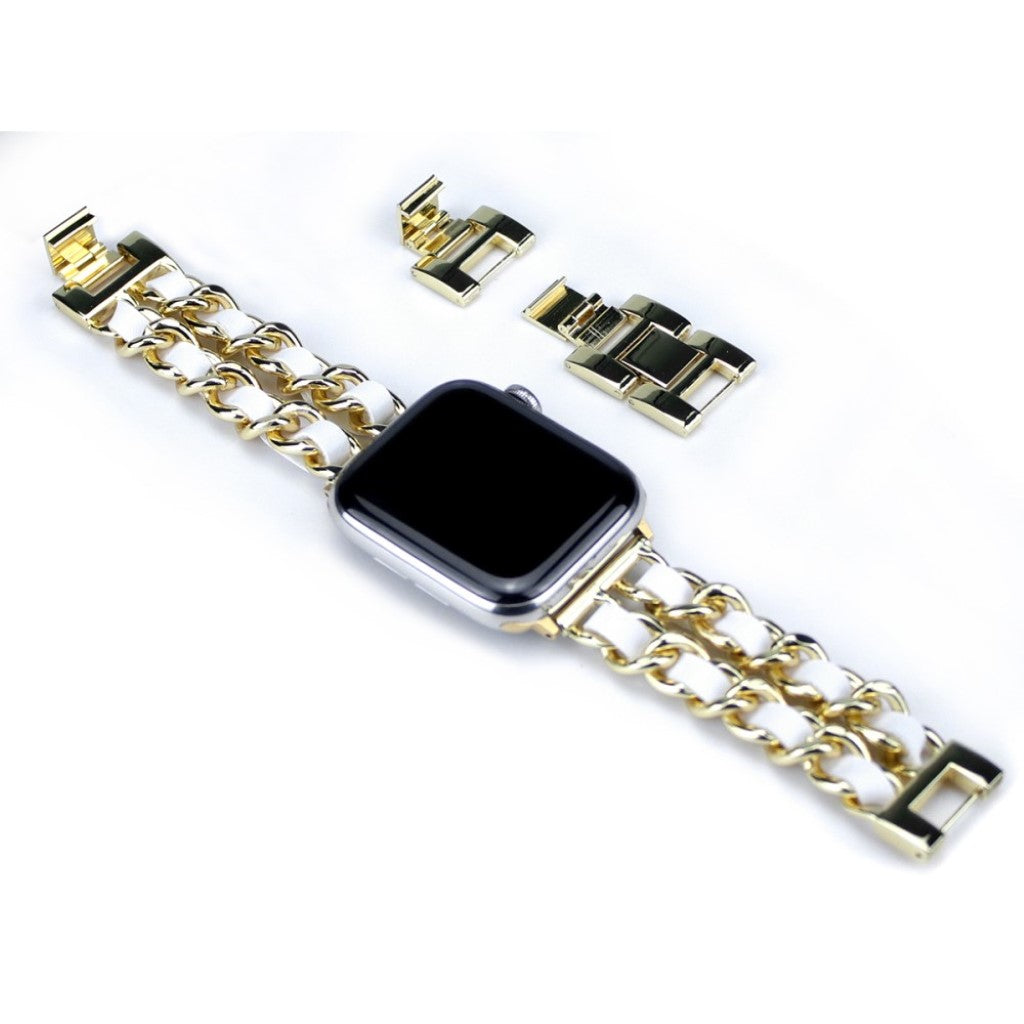  Apple Watch Series 5 40mm / Apple Watch 40mm Metal og Kunstlæder Rem - Guld#serie_4