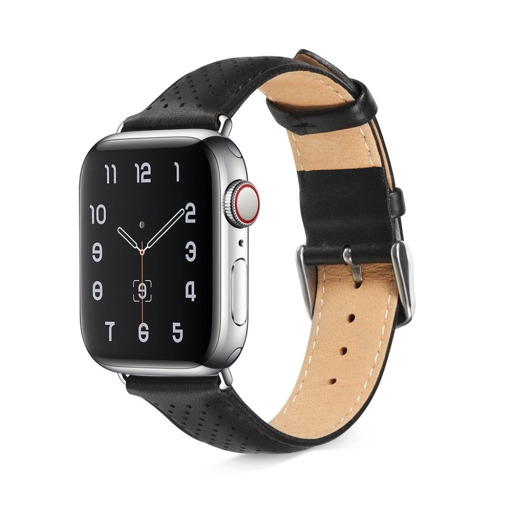 Slidstærk Apple Watch Series 5 40mm Ægte læder Rem - Sort#serie_104