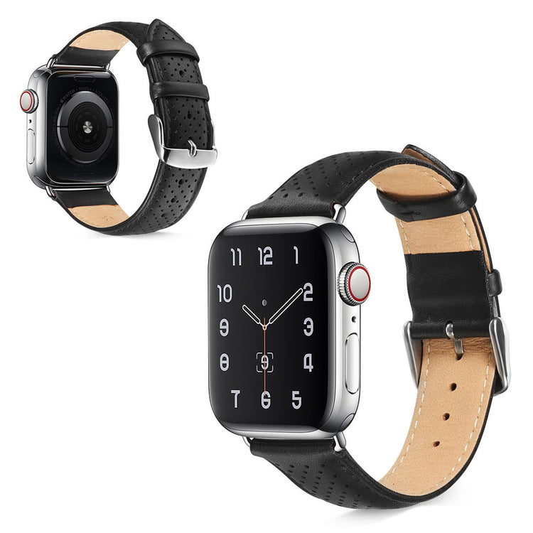 Slidstærk Apple Watch Series 5 40mm Ægte læder Rem - Sort#serie_104