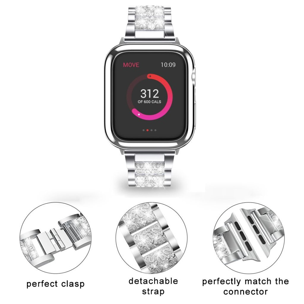 Stilren Apple Watch Series 5 40mm Metal og Rhinsten Rem - Sølv#serie_2
