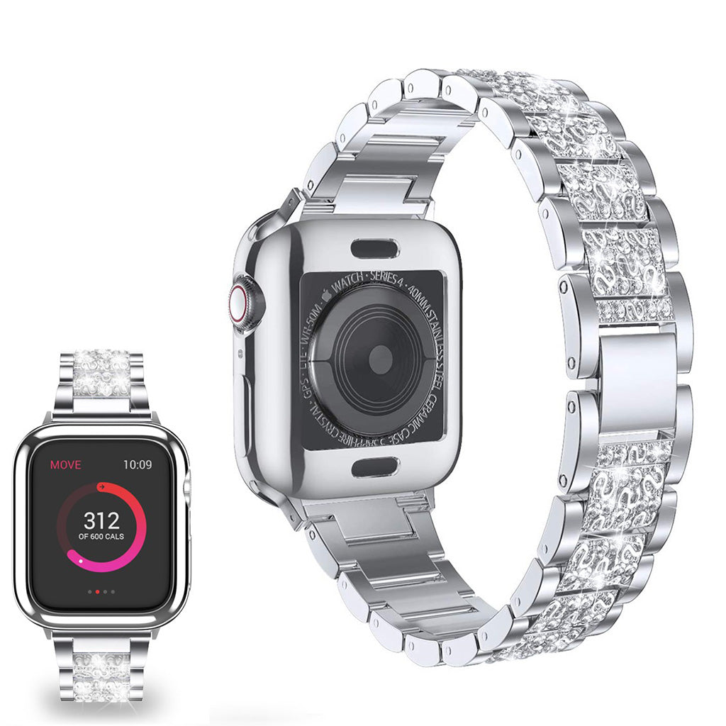 Stilren Apple Watch Series 5 40mm Metal og Rhinsten Rem - Sølv#serie_2