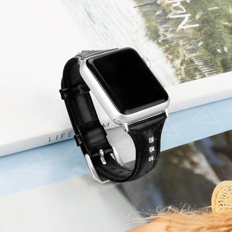 Solid Apple Watch Series 5 44mm Ægte læder og Silikone Rem - Sort#serie_1