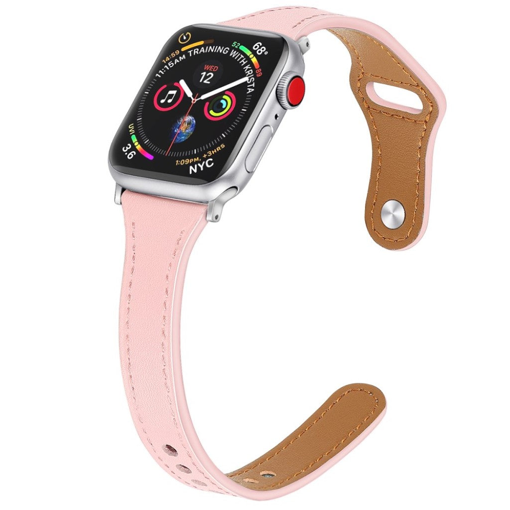 Rigtigt godt Apple Watch Series 5 44mm Ægte læder Rem - Pink#serie_2