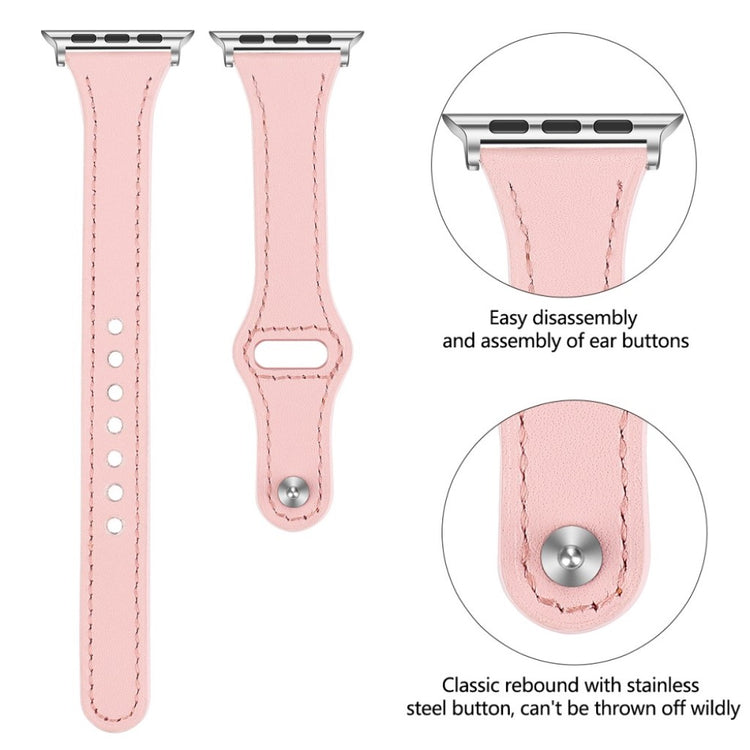 Rigtigt godt Apple Watch Series 5 44mm Ægte læder Rem - Pink#serie_2